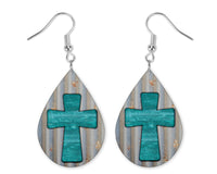 Teal Cross Teardrop Earrings