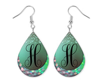 Teal Bokeh Monogrammed Teardrop Earrings