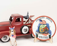 God Bless America Truck Tier Tray Sign and Stand - Sew Lucky Embroidery