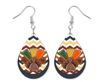 Turkey and Chevron Teardrop Earrings - Sew Lucky Embroidery