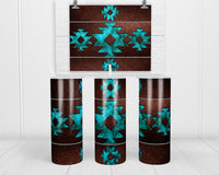 Turquoise Aztec 20 oz insulated tumbler with lid and straw - Sew Lucky Embroidery