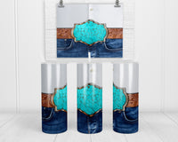 Turquoise Buckle Jeans 20 oz insulated tumbler with lid and straw - Sew Lucky Embroidery