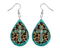 Turquoise Cross and Leopard Earrings - Sew Lucky Embroidery