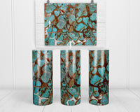 Turquoise Hide 20 oz insulated tumbler with lid and straw - Sew Lucky Embroidery
