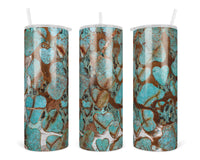 Turquoise Hide 20 oz insulated tumbler with lid and straw - Sew Lucky Embroidery