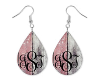 Two Tone Wood Monogrammed Teardrop Earrings