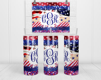 USA Glitter and Stars Personalized 20 oz Insulated Tumbler with Lid and Straw