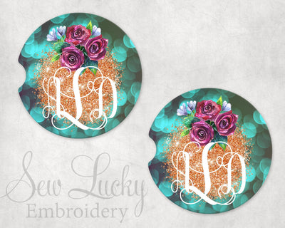 Violet Roses Personalized Sandstone Car Coasters (Set of Two)