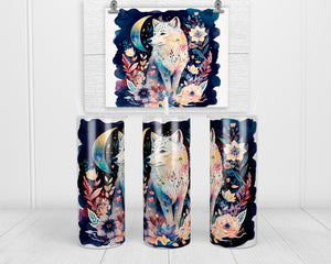 Watercolor Wolf 20 oz insulated tumbler with lid and straw - Sew Lucky Embroidery