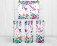 Watercolor Floral 20 oz insulated tumbler with lid and straw - Sew Lucky Embroidery
