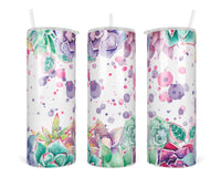 Watercolor Floral 20 oz insulated tumbler with lid and straw - Sew Lucky Embroidery