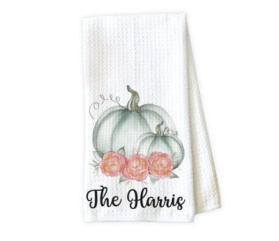 Watercolor Pumpkins Personalized Waffle Weave Microfiber Kitchen Towel