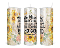 Way Maker Sunflower 20 oz insulated tumbler with lid and straw - Sew Lucky Embroidery