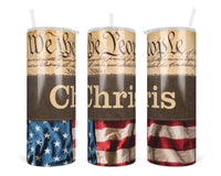 We the People Personalized 20 oz Insulated Tumbler with Lid and Straw - Sew Lucky Embroidery