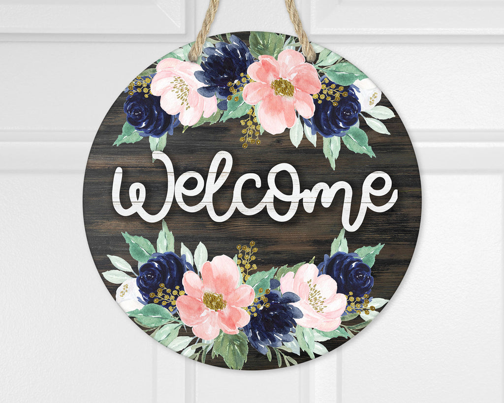 Welcome Pink Floral Door Hanger - Sew Lucky Embroidery
