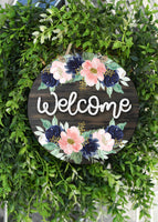 Welcome Pink Floral Door Hanger - Sew Lucky Embroidery