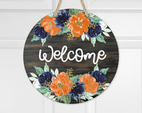 Welcome Orange Floral Door Hanger - Sew Lucky Embroidery