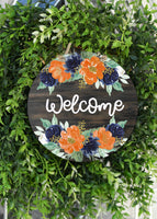 Welcome Orange Floral Door Hanger - Sew Lucky Embroidery