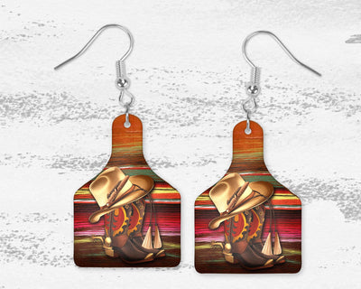 Western Boots Cow Tag Earrings
