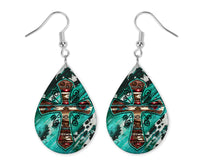 Western Brush Stroke Cross Teardrop Earrings - Sew Lucky Embroidery