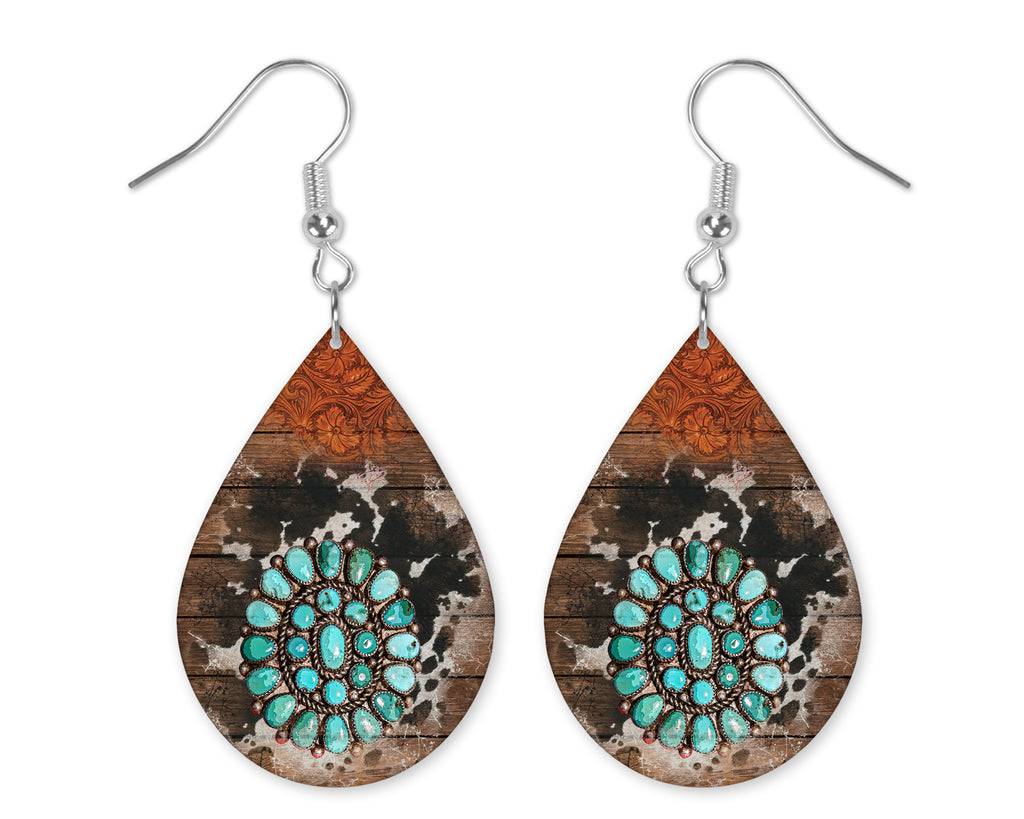Western Cow Print Teardrop Earrings - Sew Lucky Embroidery