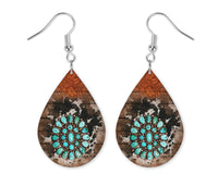 Western Cow Print Teardrop Earrings - Sew Lucky Embroidery