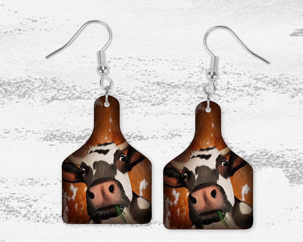 Western Cow Tag Earrings - Sew Lucky Embroidery