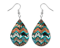 Western Cowhide Leopard Handmade Wood Earrings - Sew Lucky Embroidery