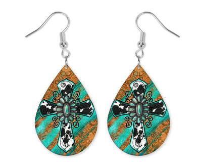 Western Cross Teardrop Earrings