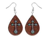 Western Cross Leather Design Teardrop Earrings - Sew Lucky Embroidery