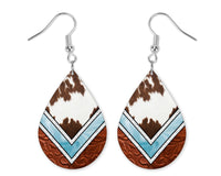 Western Stripe Cowhide Design Teardrop Earrings - Sew Lucky Embroidery