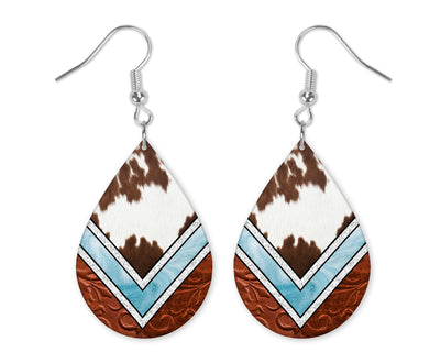 Western Stripe Cowhide Design Teardrop Earrings