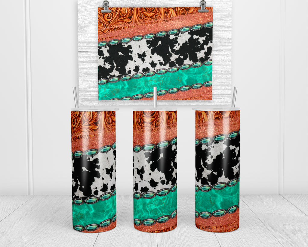 Western Stripes Gemstone 20 oz Insulated Tumbler with Lid and Straw - Sew Lucky Embroidery
