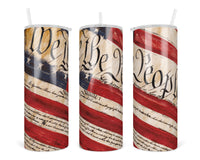 We the People Flag 20 oz insulated tumbler with lid and straw - Sew Lucky Embroidery