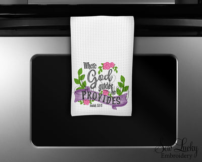 Where God Leads God Provides Waffle Weave Microfiber Kitchen Towel
