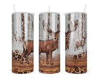 Winter Deer Leopard 20 oz insulated tumbler with lid and straw - Sew Lucky Embroidery