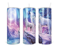 Winter Wolves 20 oz insulated tumbler with lid and straw - Sew Lucky Embroidery