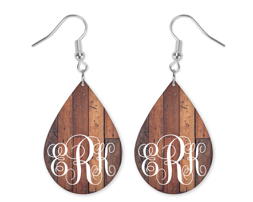 Sew Lucky Embroidery Barn Wood Monogram Earrings and Necklace Set