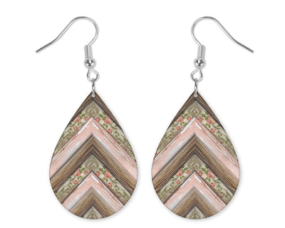 Wood Chevron Teardrop Earrings