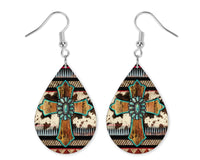 Wood Cowhide Cross Teardrop Earrings - Sew Lucky Embroidery