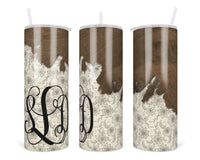 Wood and Floral Personalized 20 oz Insulated Tumbler with Lid and Straw - Sew Lucky Embroidery