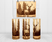 Wooden Deer 20 oz insulated tumbler with lid and straw - Sew Lucky Embroidery