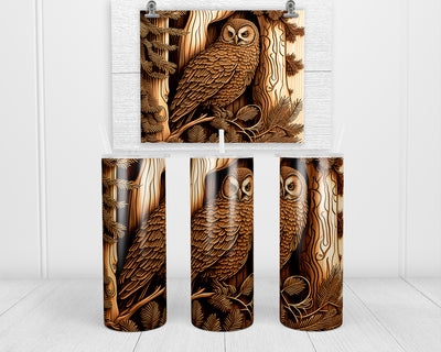 Wooden Owl 20 oz insulated tumbler with lid and straw