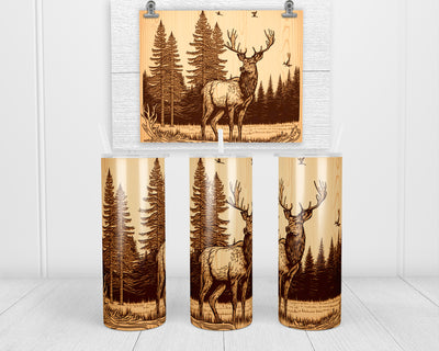 Wooden Deer 20 oz insulated tumbler with lid and straw