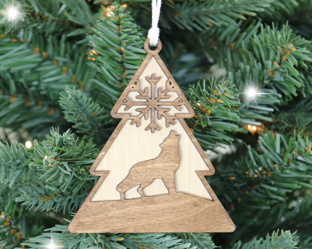 Wooden Wolf Personalized  Christmas Ornament - Sew Lucky Embroidery
