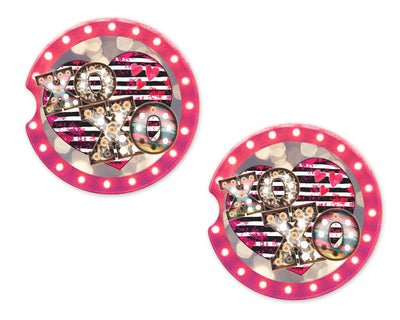 XOXO Heart Marquee Sandstone Car Coasters (Set of Two)