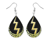 Yellow Cheetah with Lightning Bolt Teardrop Earrings