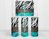 Zebra Glitter Personalized 20 oz Insulated Tumbler with Lid and Straw - Sew Lucky Embroidery