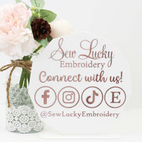 Social Media Business Sign - Wood or Acrylic - Sew Lucky Embroidery