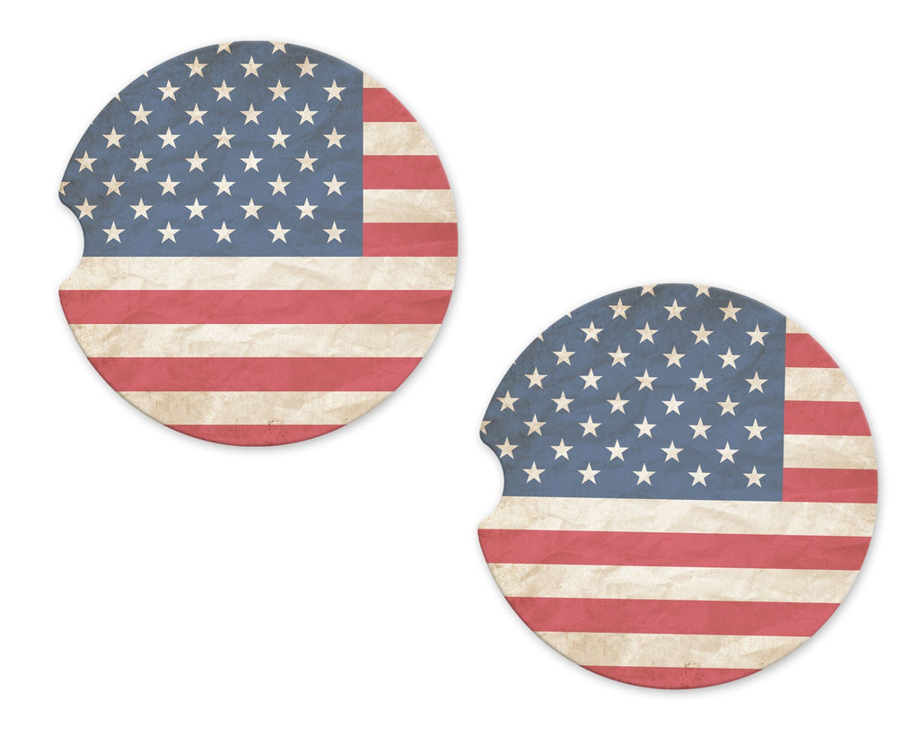 American Flag Sandstone Car Coasters - Sew Lucky Embroidery